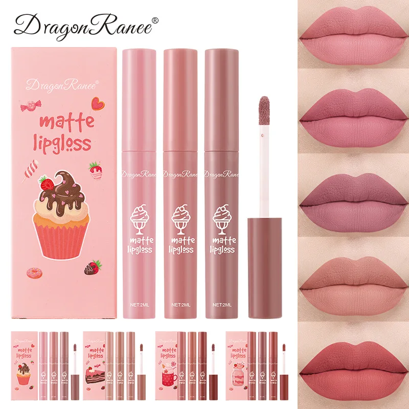 Matte Velvet Lip Tint Long Lasting - 3 szt./zestaw Aksamitne Matowe Nude Płynne